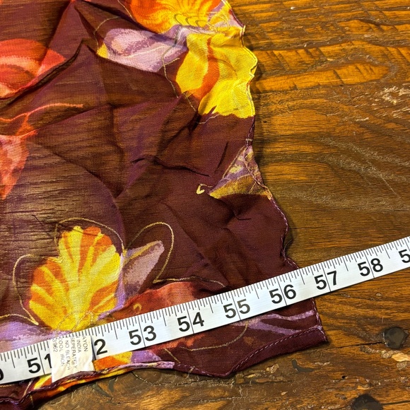 Russet Red and Gold Floral Print Silky Sheer Scarf - Picture 4 of 5